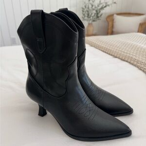 Black Pointed-Toe Cowboy Ankle Boots
